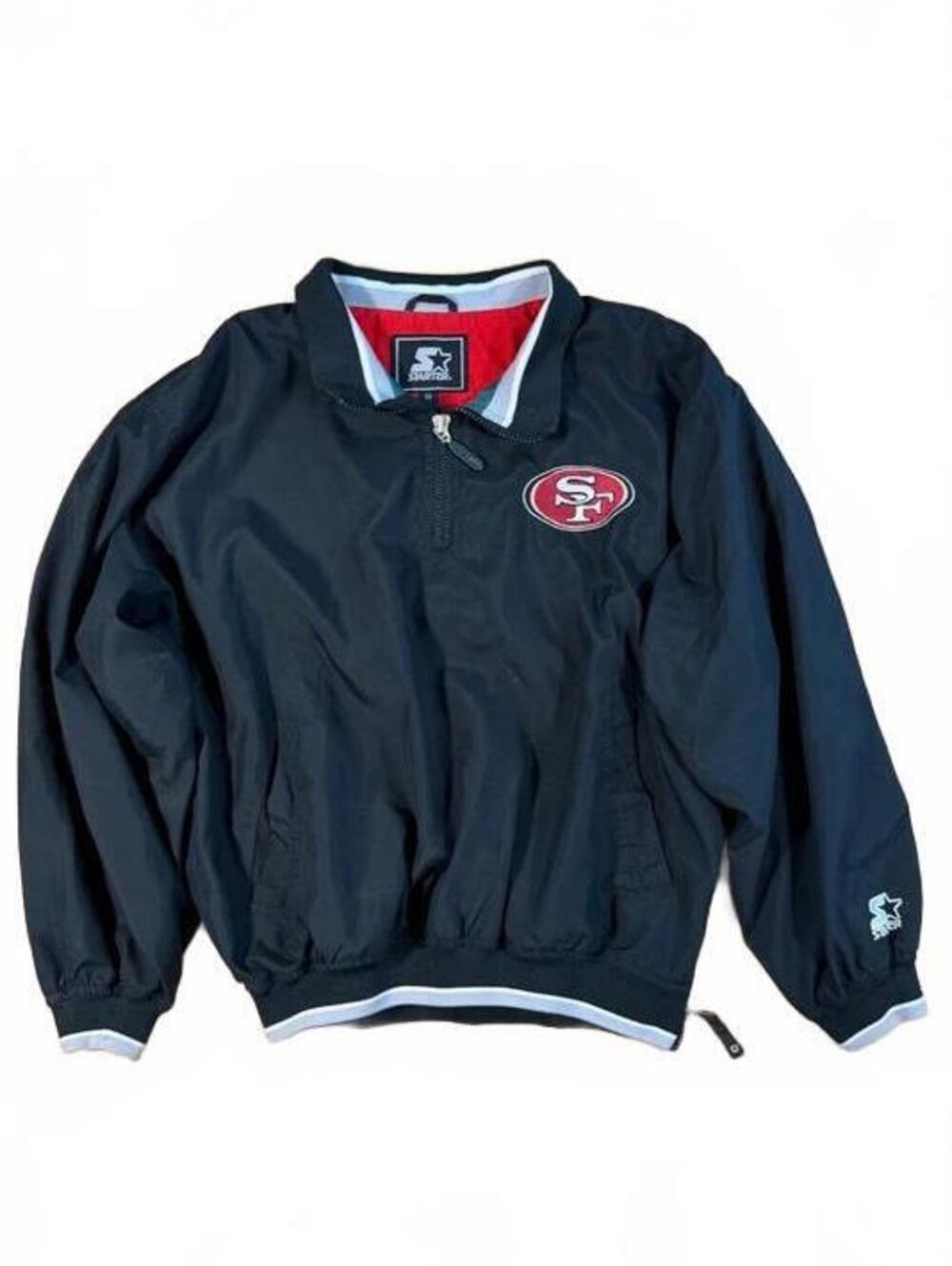 2000s Starter Brand San Fransisco 49ers Black Quarter Zip Pullover Embroidered M